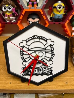 Onepiece Hexagonal Wall Clock - Black, White & Red